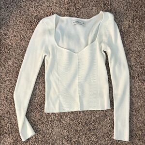 Abercrombie & Fitch Cream Ribbed Square-Neck Long Sleeve Top